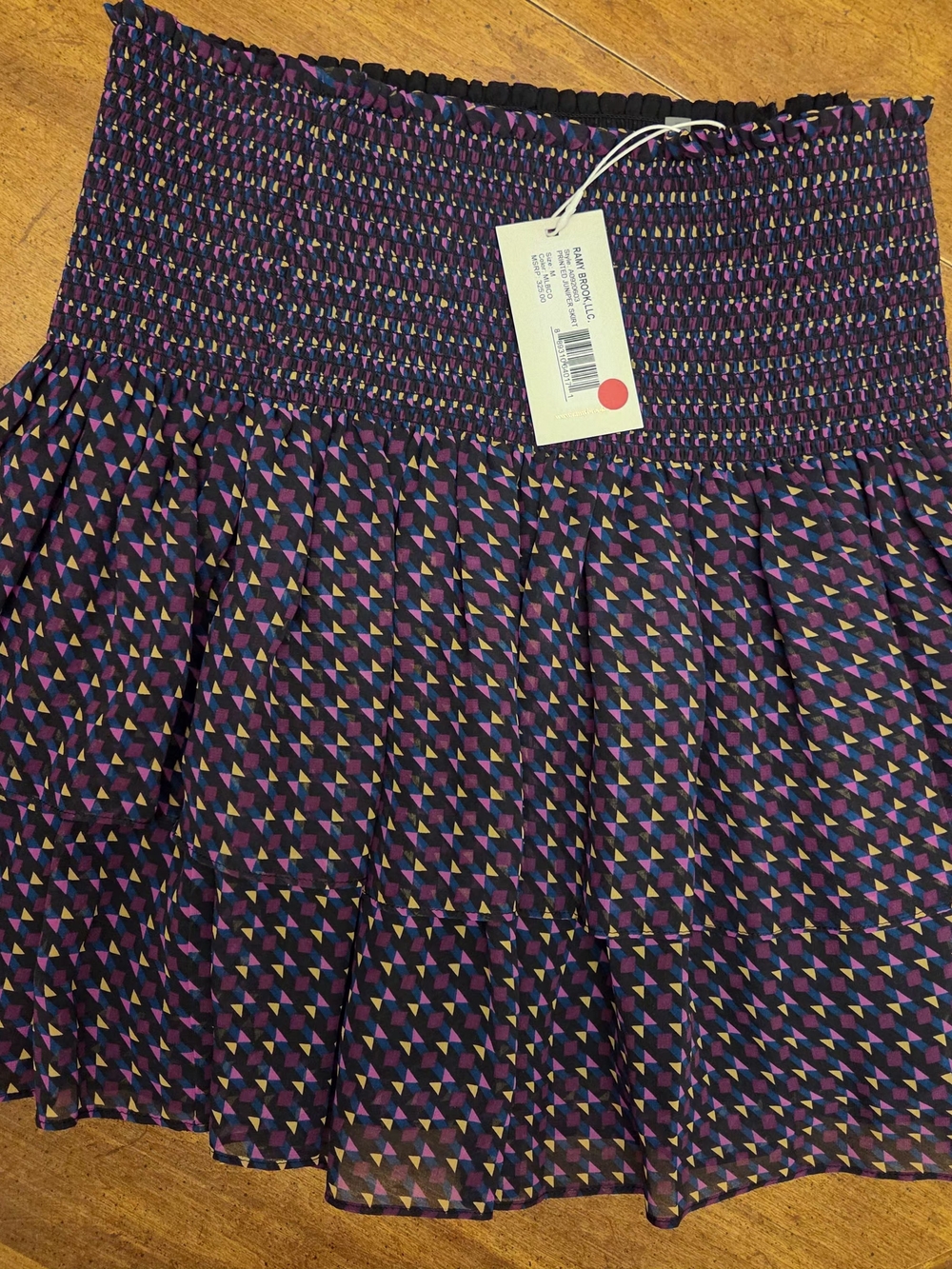 Ramy Brook Purple Geometric Smocked Mini Skirt with Pink & Teal Accents